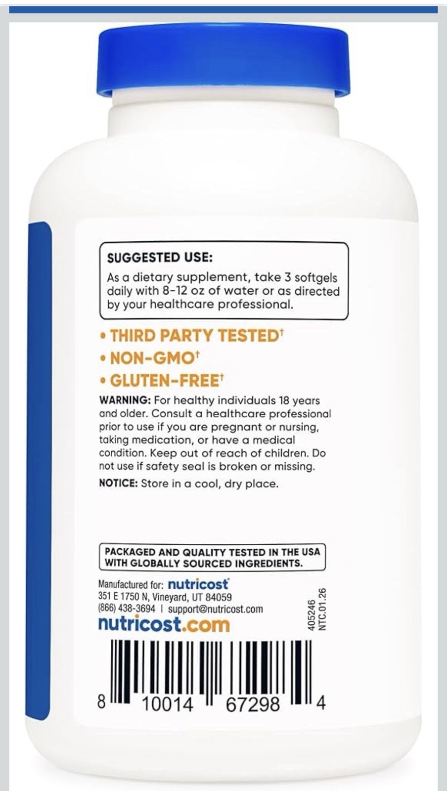 Nutricost Omega-3 Fish Oil 2500mg 120 Softgels Non-GMO Gluten-Free