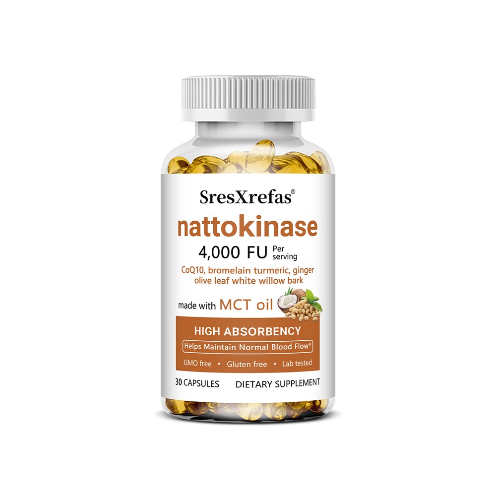 4000 FU Nattokinase Complex with CoQ10,MCT Oil for Heart Circulation 30~120 Caps
