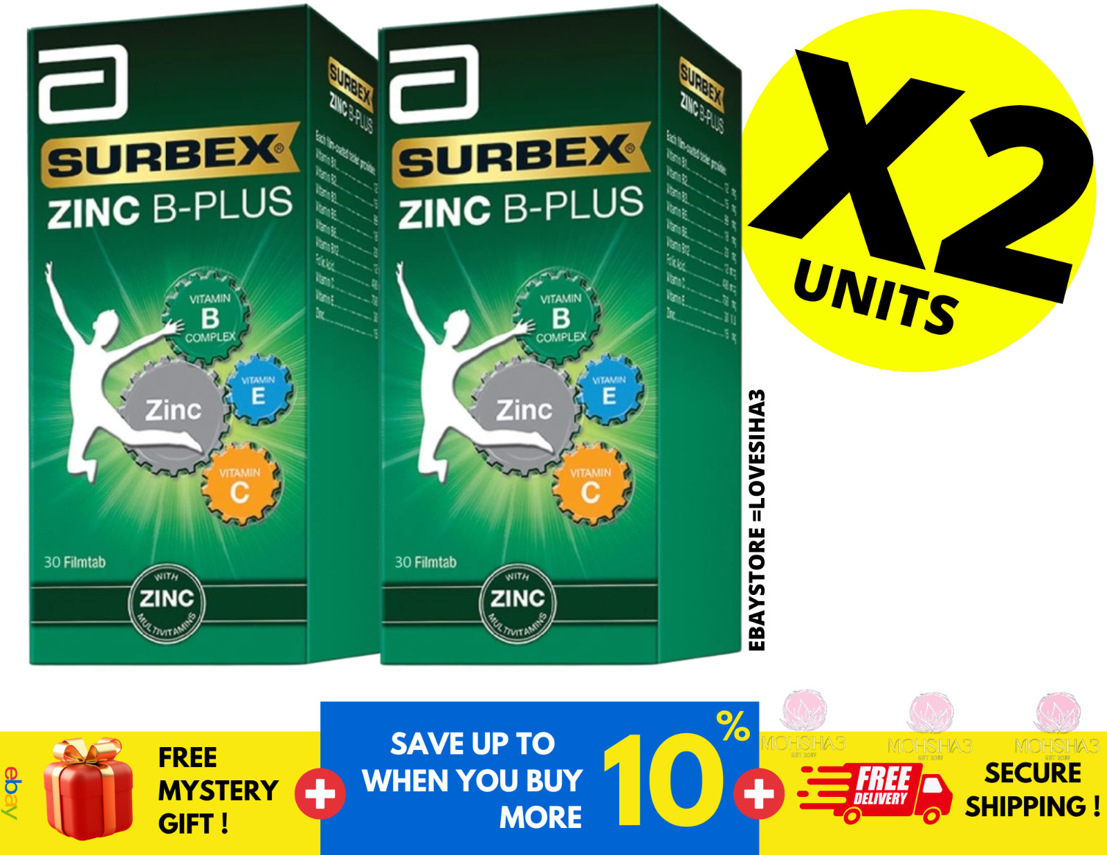 Surbex Zinc B Plus High Strength Vitamin B Improve Stamina Anti-Stress 60’s (X2)