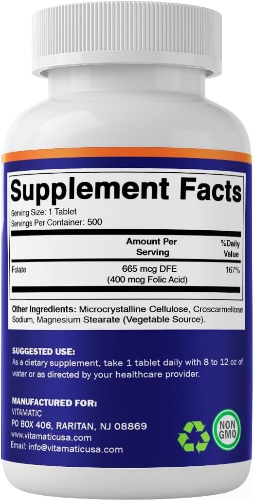 Folic Acid 400 mcg 500 Vegetarian Tablets Gluten Free Vitamin B9 Exp:12/26