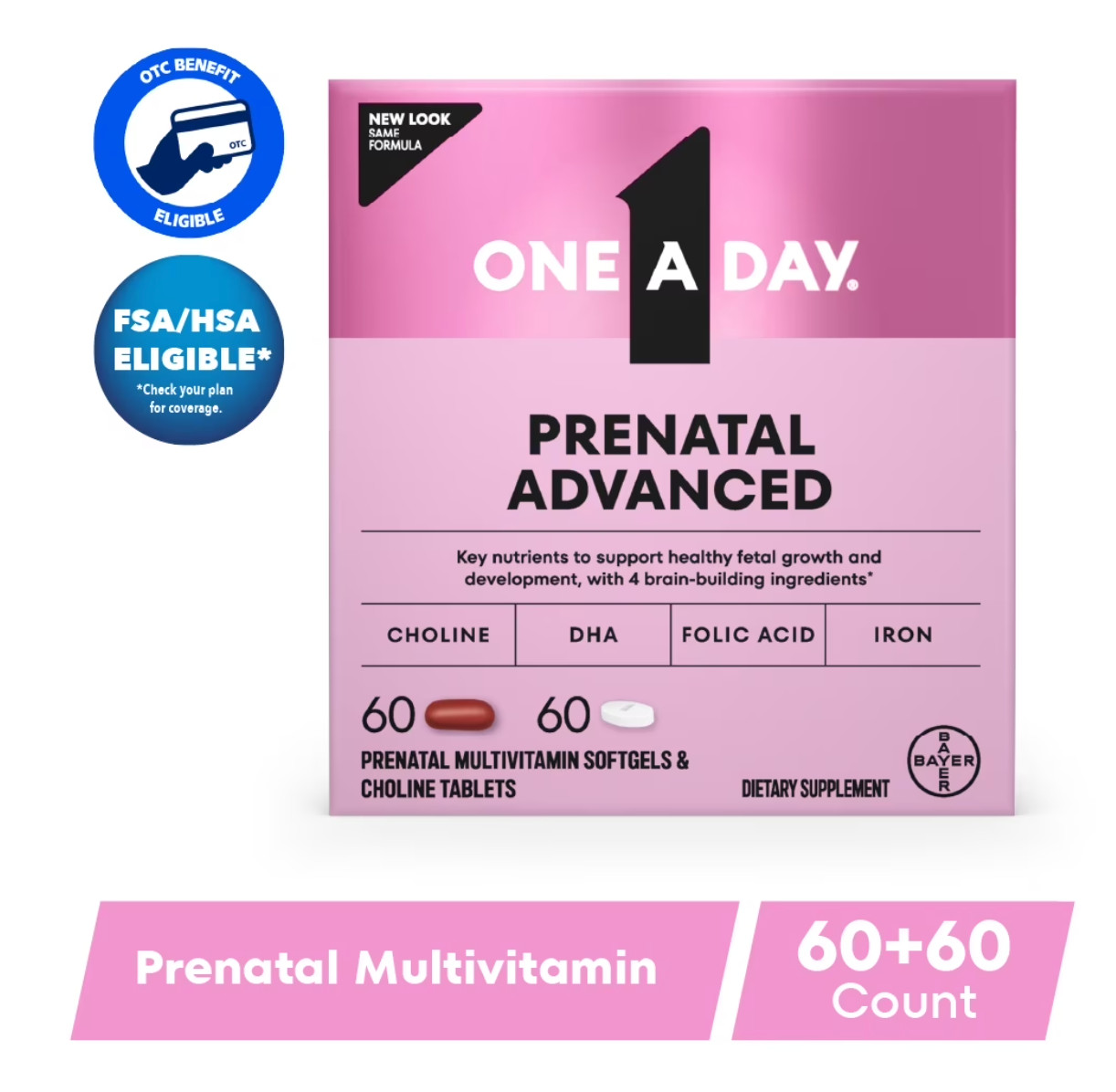 One A Day Prenatal Advanced Multivitamin DHA Folic Acid Iron 60+60 Tabs