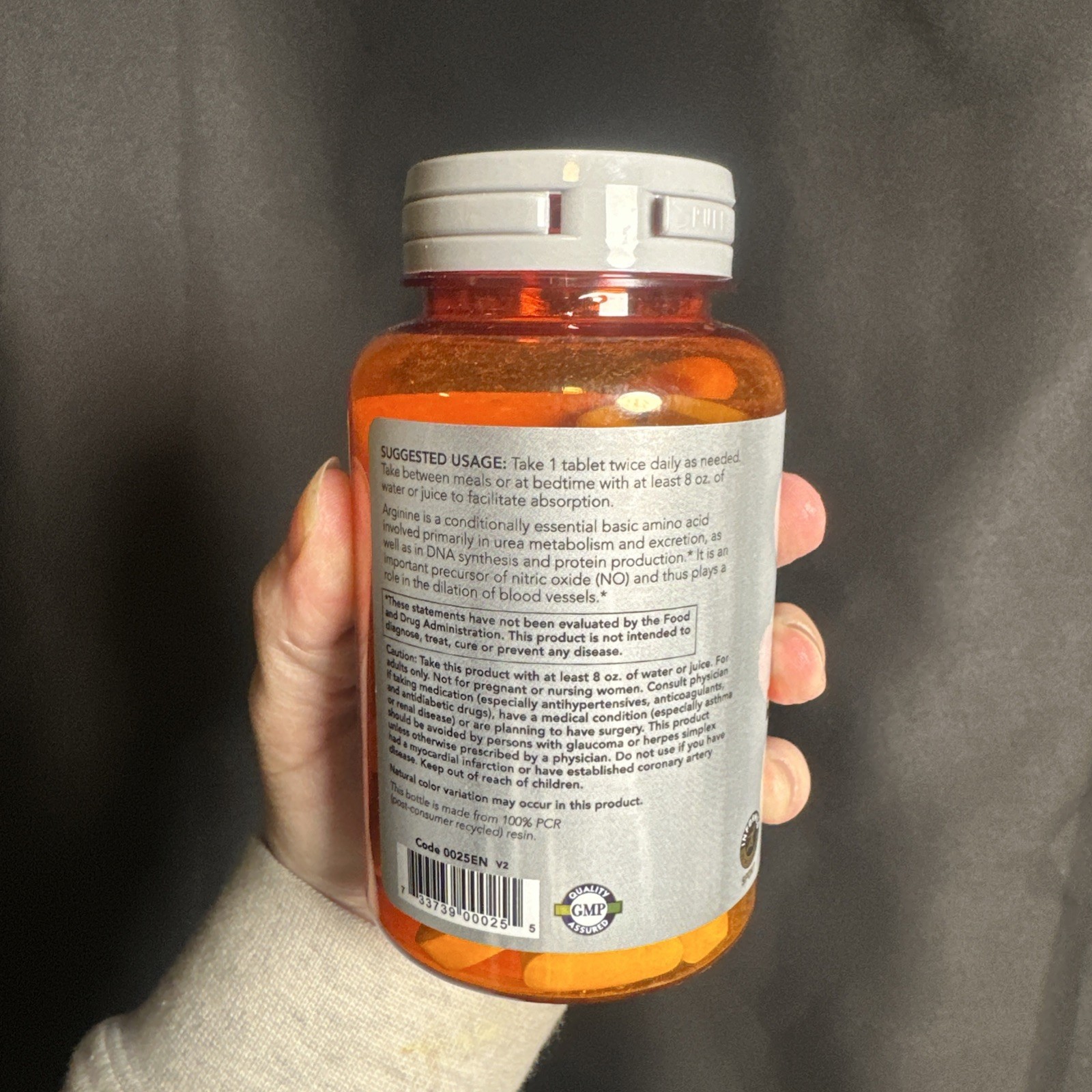 NOW Sports L-Arginine Double Strength Amino Acid Tablets Protein Metabolism 60