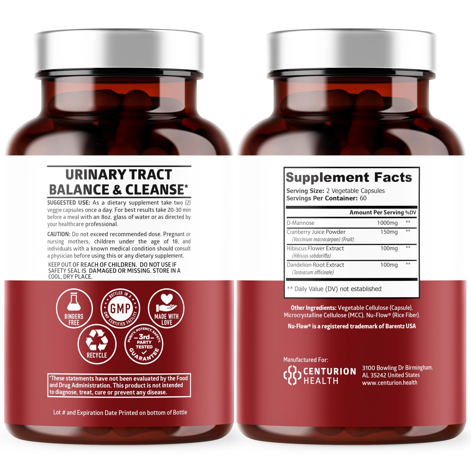 Premium D Mannose Supplement for Women and Men [Max 120 Count (Pack of 1)