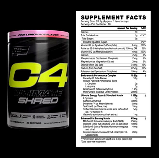 C4 Ultimate Shred Pre-Workout – Pink Lemonade (20 Servings)