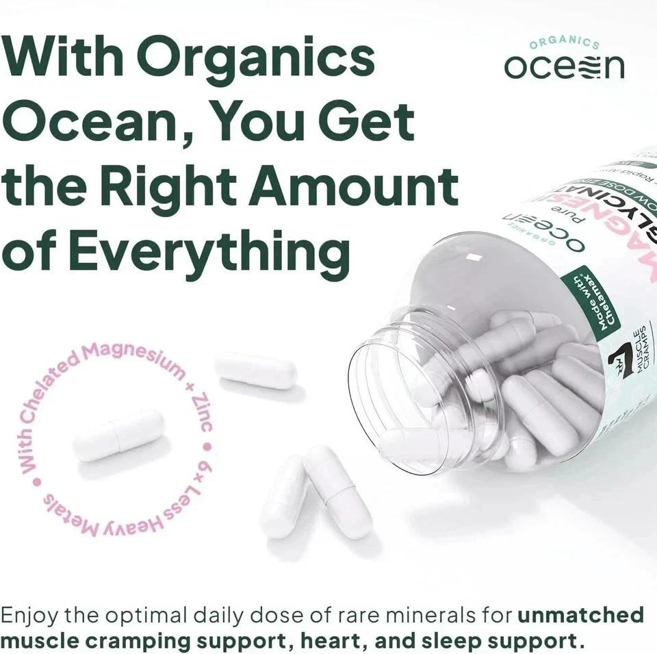 Organics Ocean organic Magnesium Glycinate with Zinc 90 Count (3 Pack) Chelated