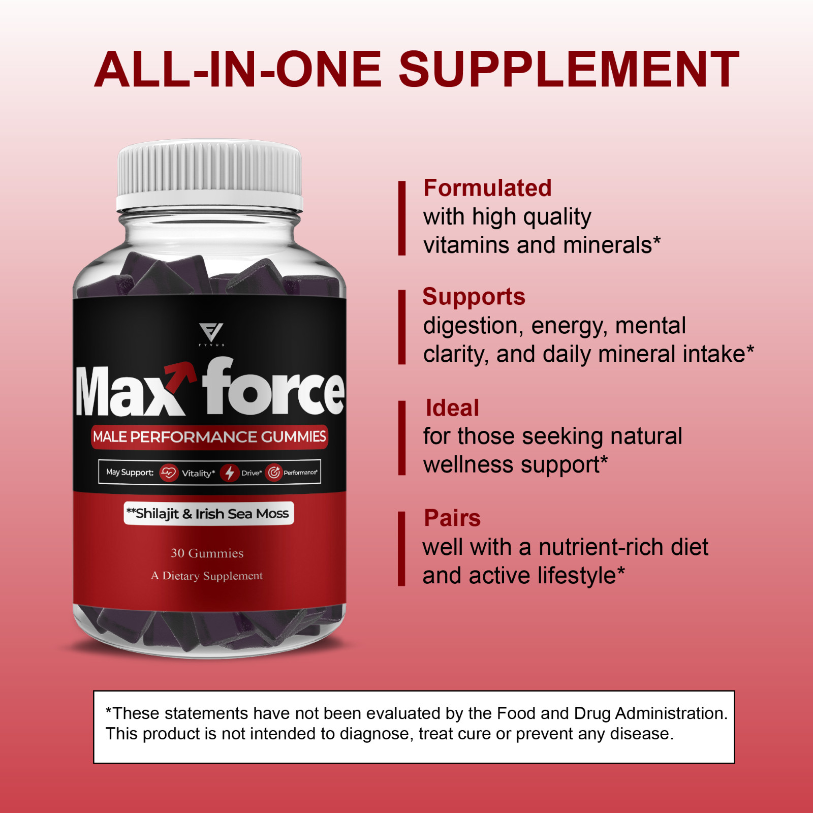 Max Force Male Gummies, MaxForce Performance Supplement (30 Gummies)
