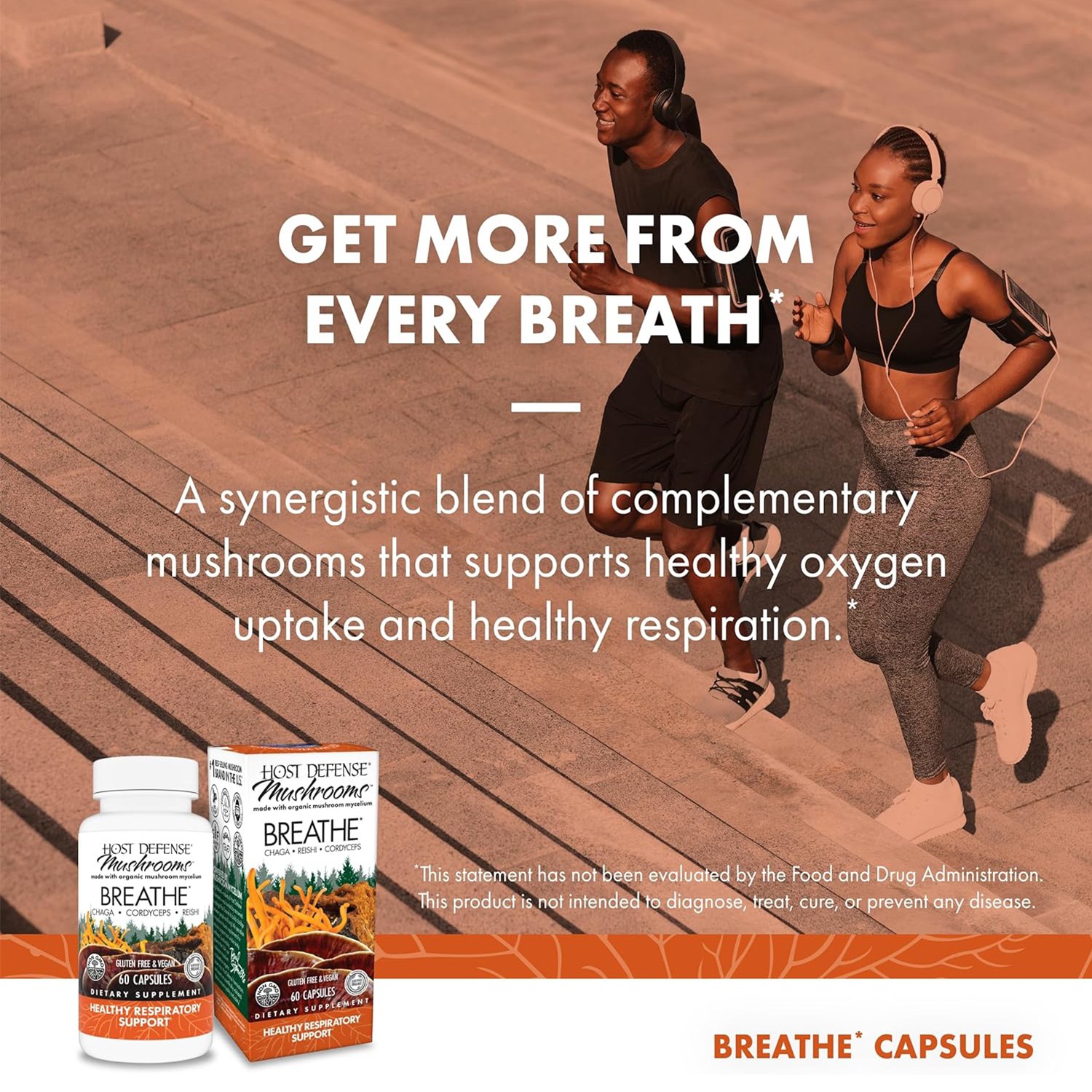 Host Defense Breathe,Herbal Lung Health w/Chaga,Reishi&Cordyceps,60VegCaps