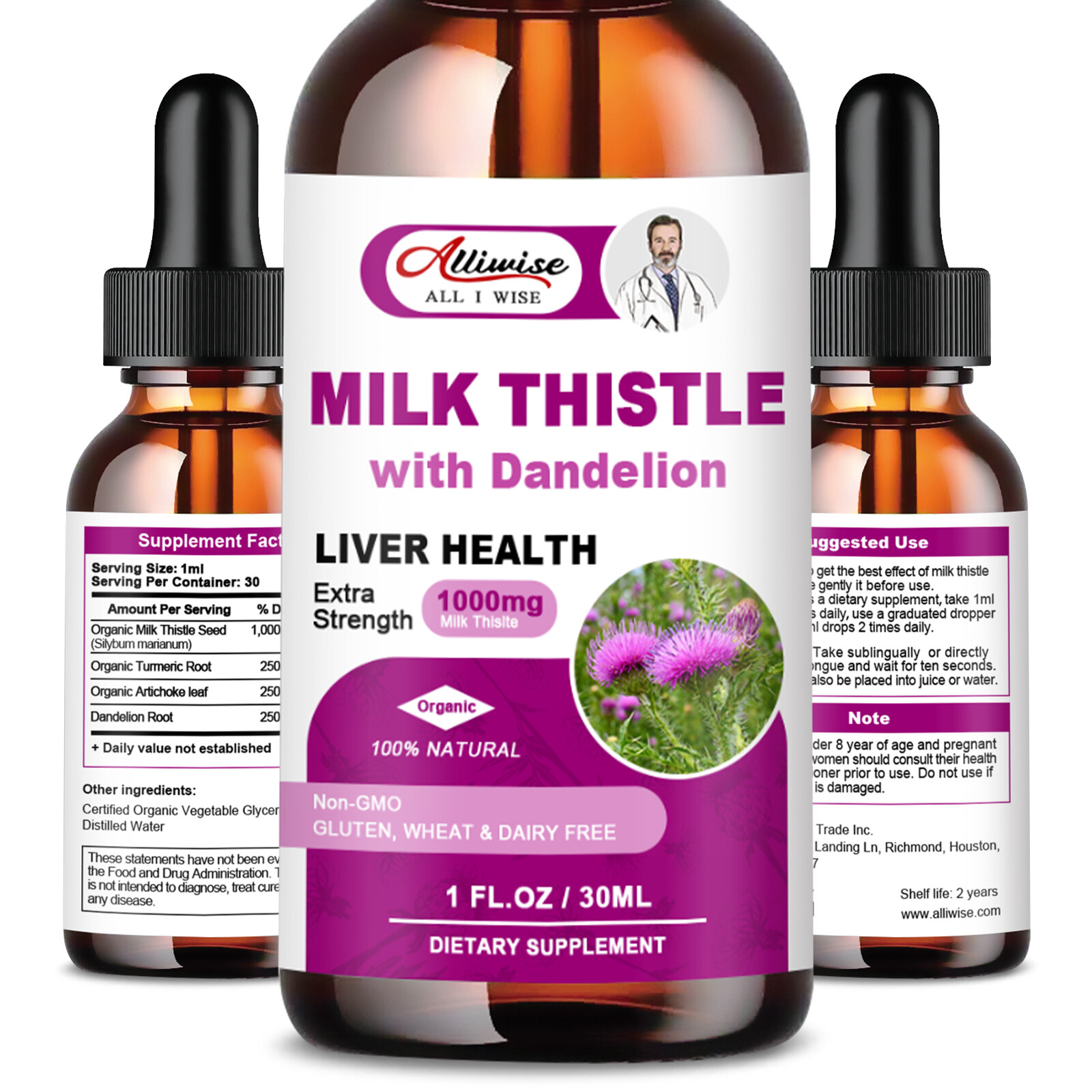Milk Thistle Liquid Drop,Dandelion Root,Liver Cleanse Immune Support 2 Bottles