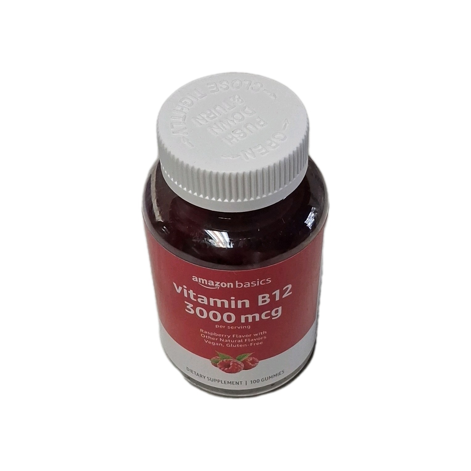 Amazon Basics Vitamin B12 3000mcg Gummies Raspberry Vegan Gluten-Free 100ct