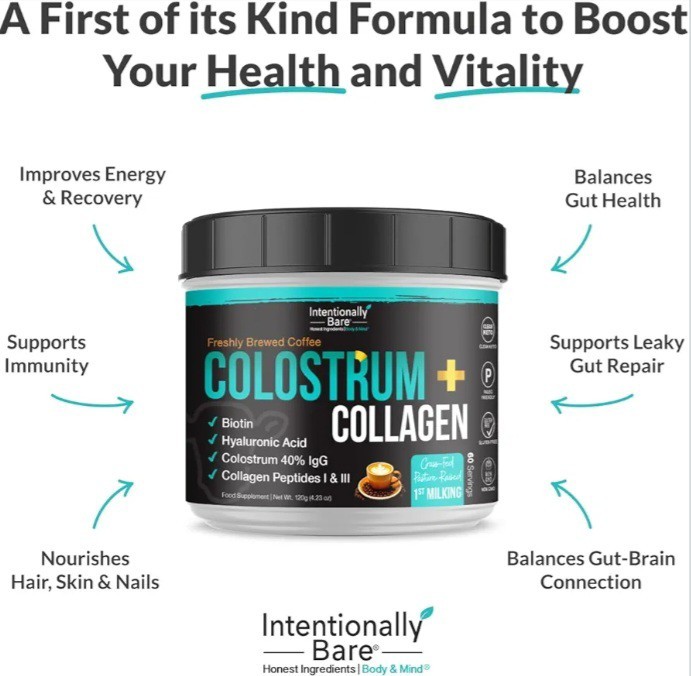 Intentionally Bare Colostrum & Collagen Powder Brewed Coffee Flavor Supplement