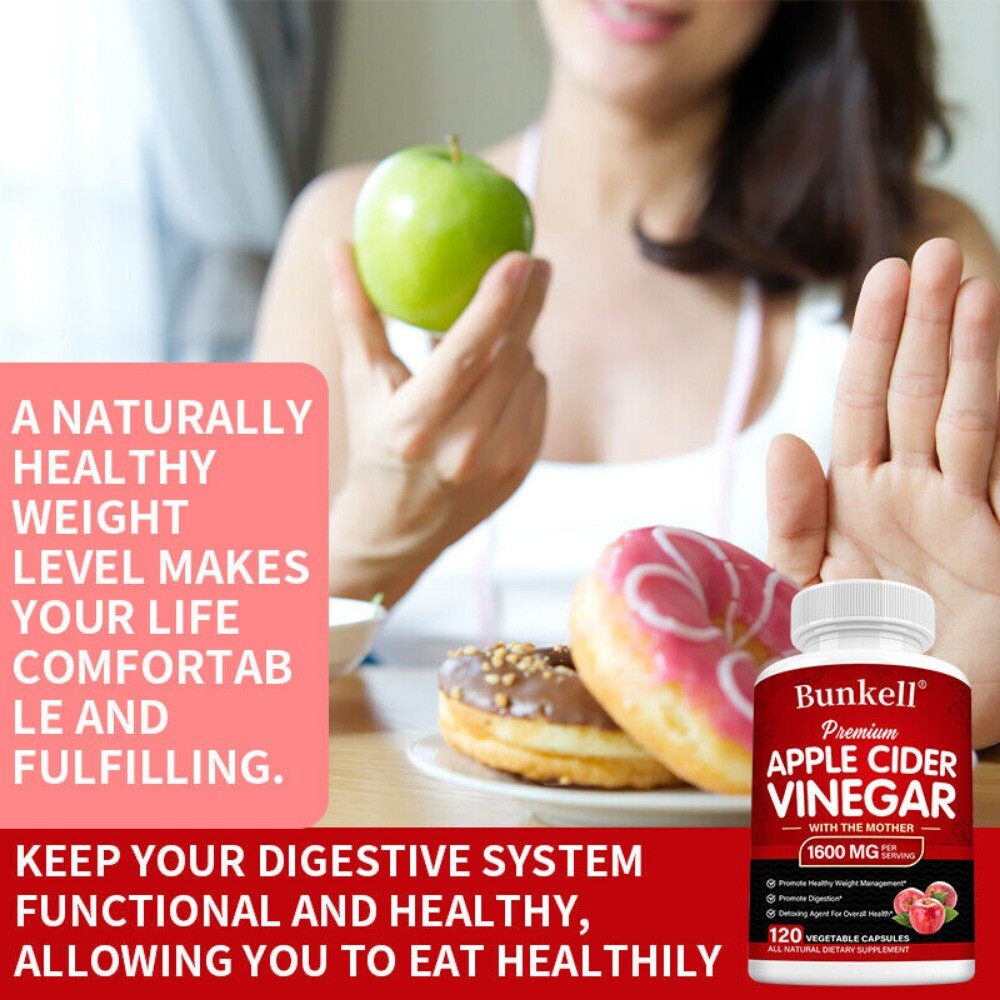 Vegan Apple Cider Vinegar with Mother 1600mg ACV Supplement Promote Digestion