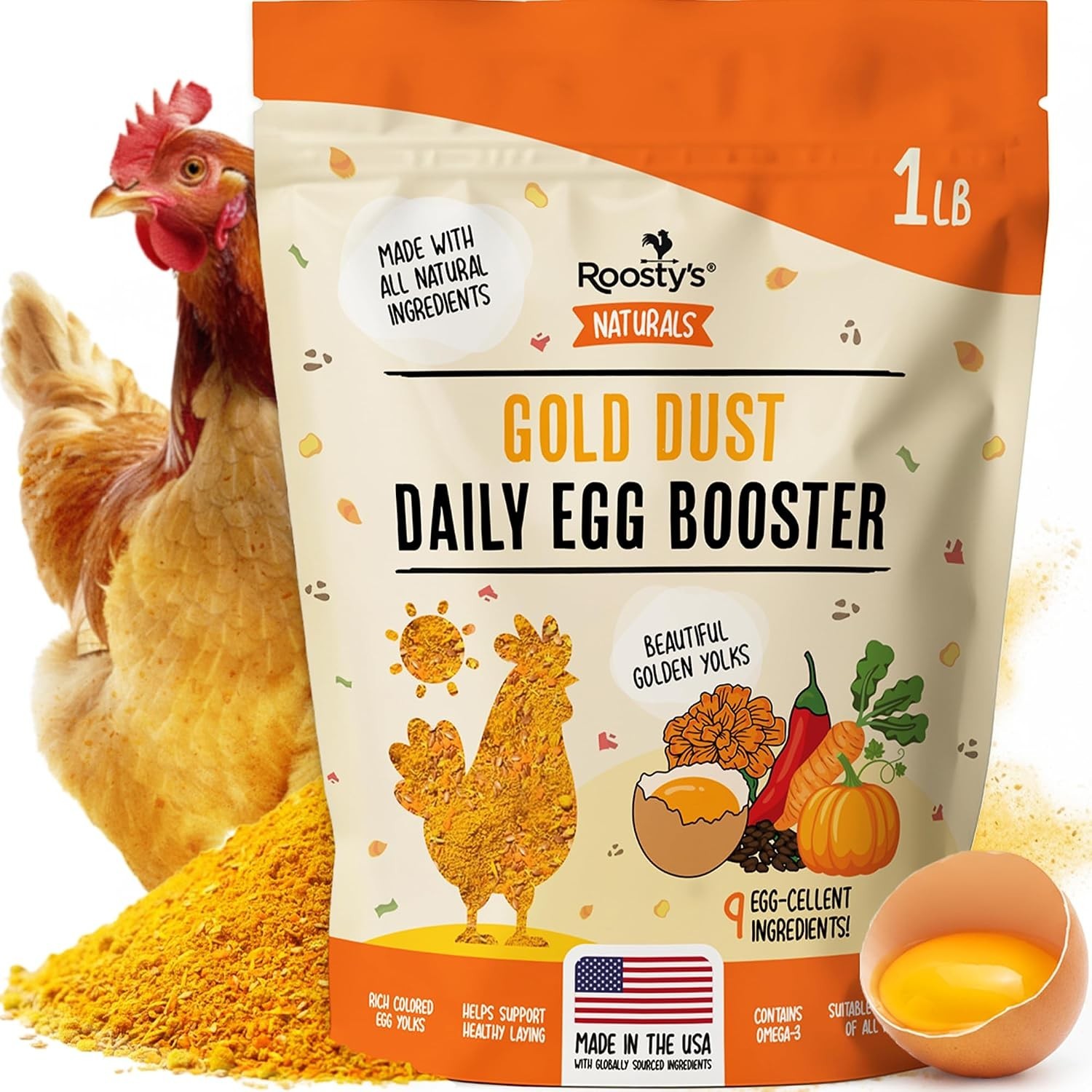 Roosty’s Naturals Gold Dust -Daily Egg Booster – 1 lb Bag