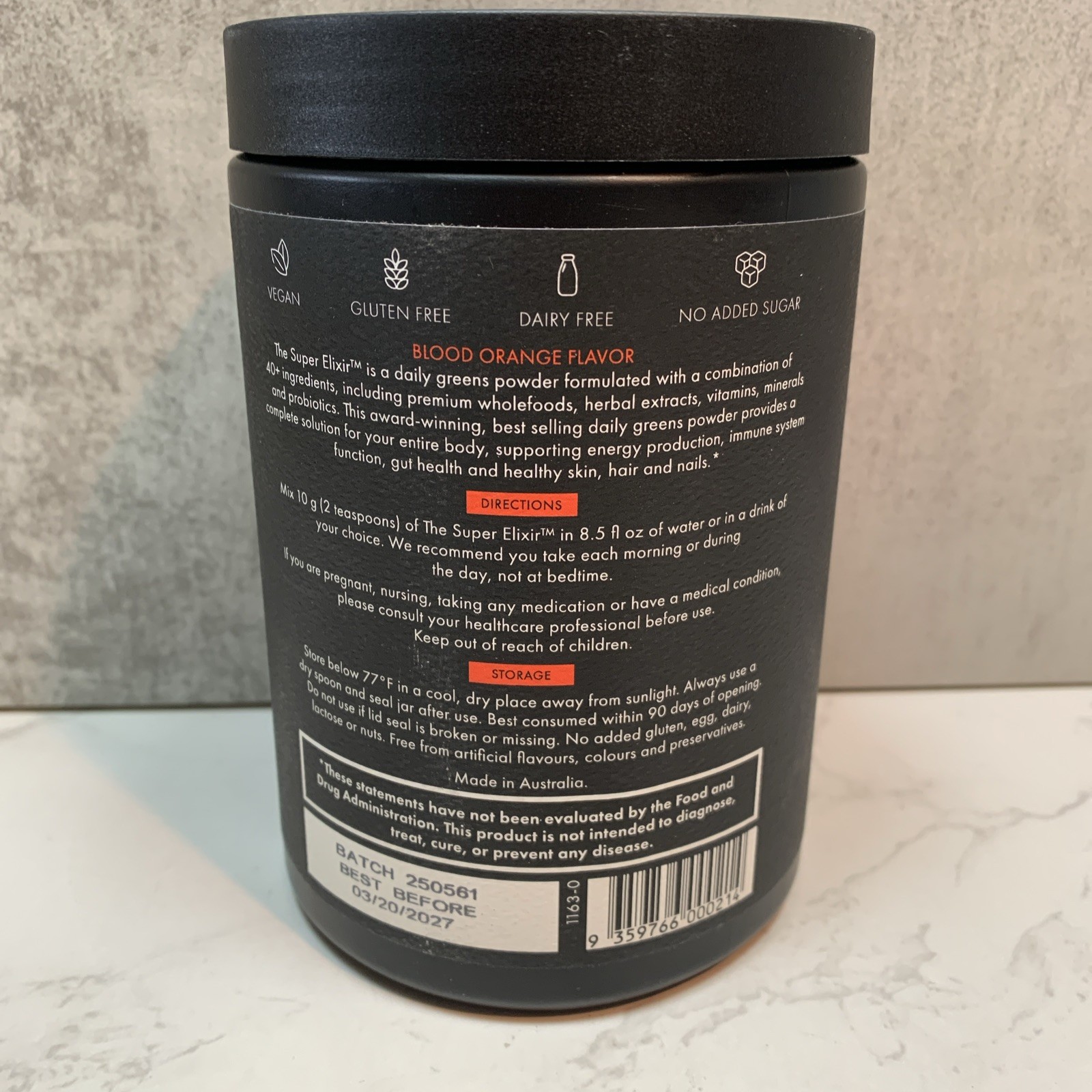 WelleCo The Super Elixir Daily Greens Dietary Supplement Blood Orange 300g -2027