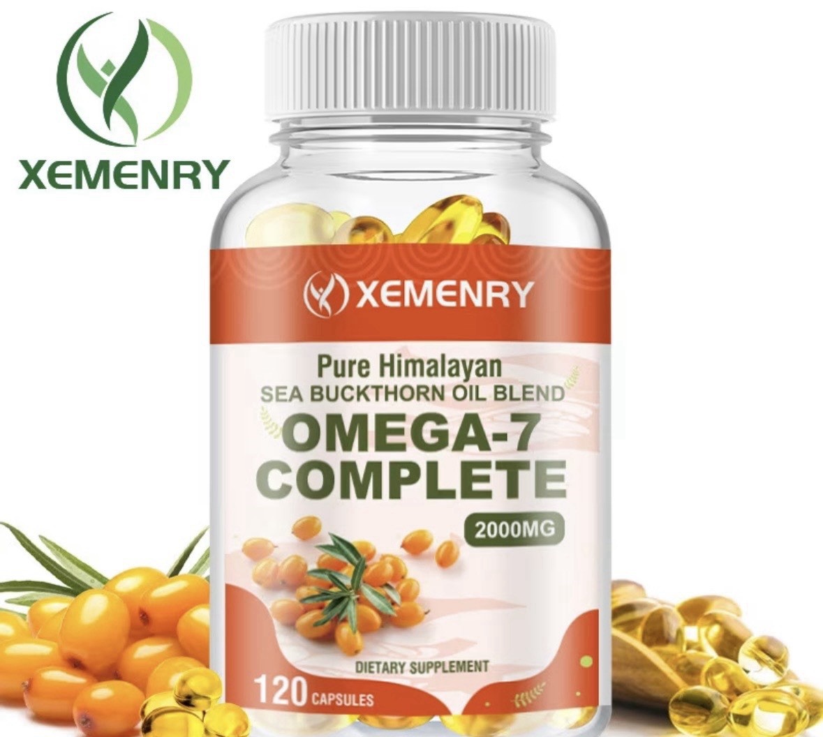 XEMENRY Omega-7 Sea Buckthorn Oil Blend 2000mg 120 Capsules Skin Support