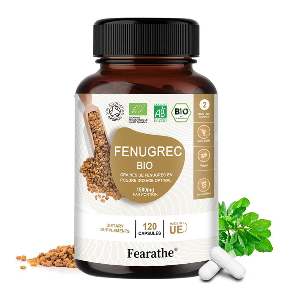 Organic Fenugreek Powder Capsules 1500 Mg Promotes Digestive Health 30-120 Pills