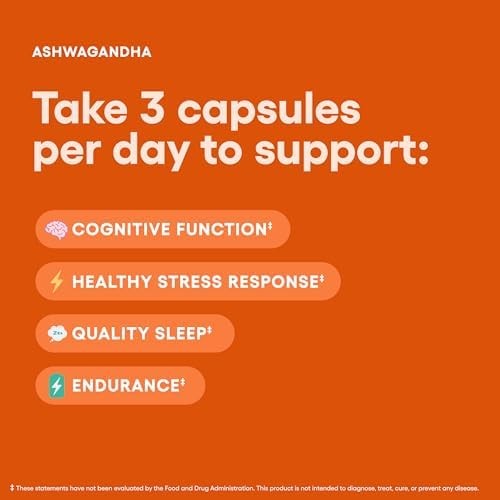 Ashwagandha 1950mg Organic Root Powder Stress Support 90 Capsules