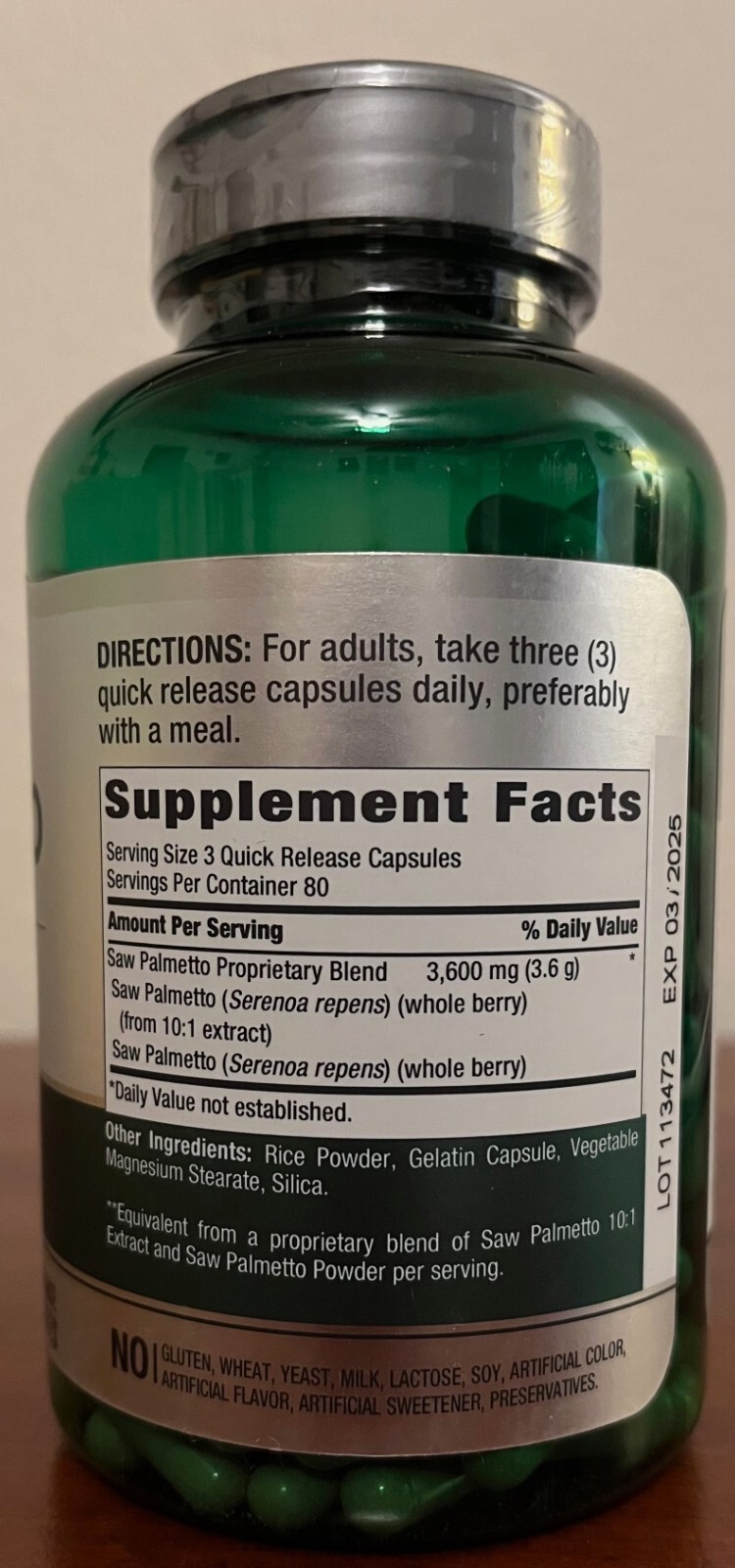 Saw Palmetto 3600mg/Serving 1200mg/Capsule *240* Caps Prostate/Urinary Health