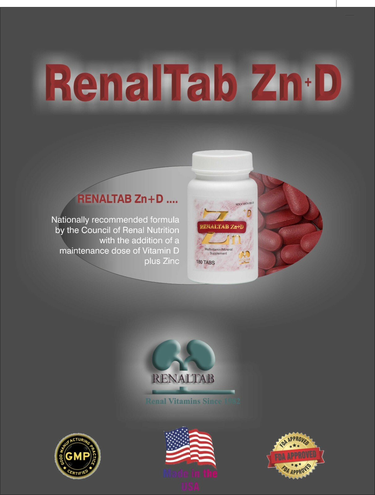 RENALTAB Zn + D 6 MONTHS SUPPLY, VITAMIN D MAINTENANCE WITH ZINC