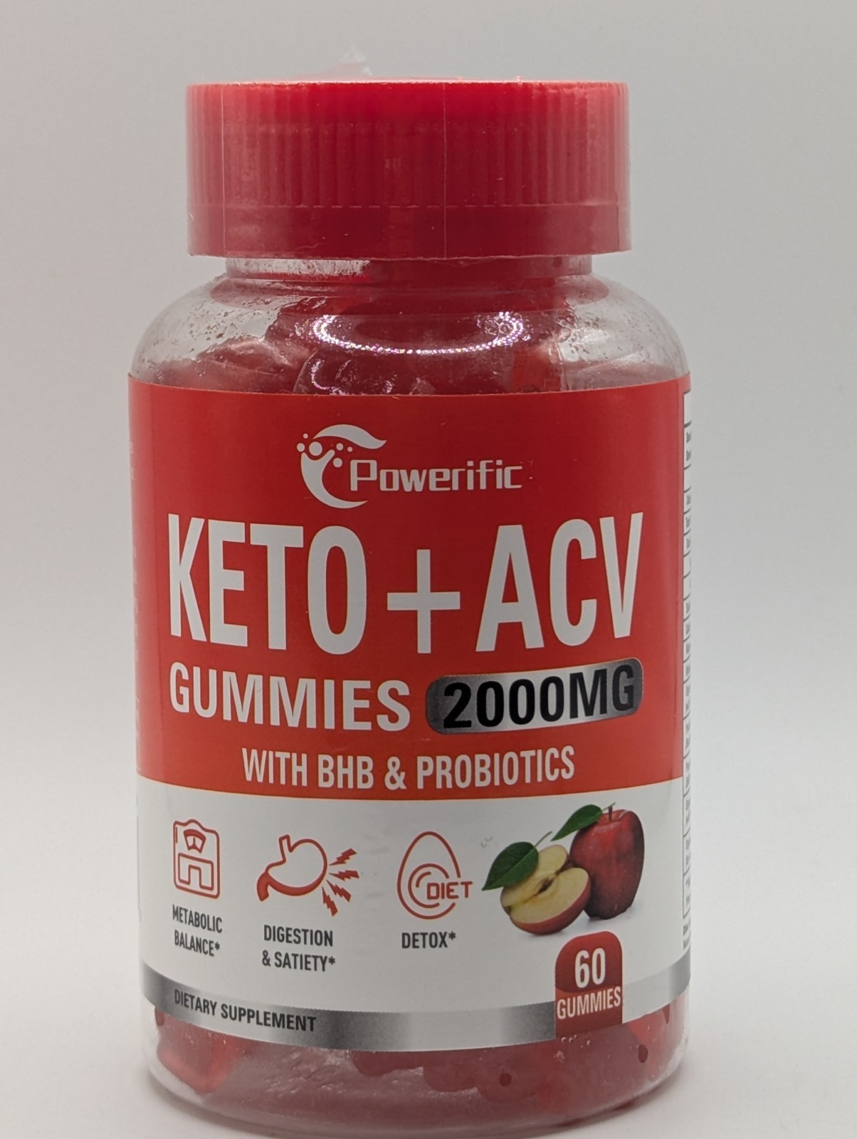 Powerific Keto + ACV Gummies 2000mg with BHB & Probiotics 60ct 08/2027