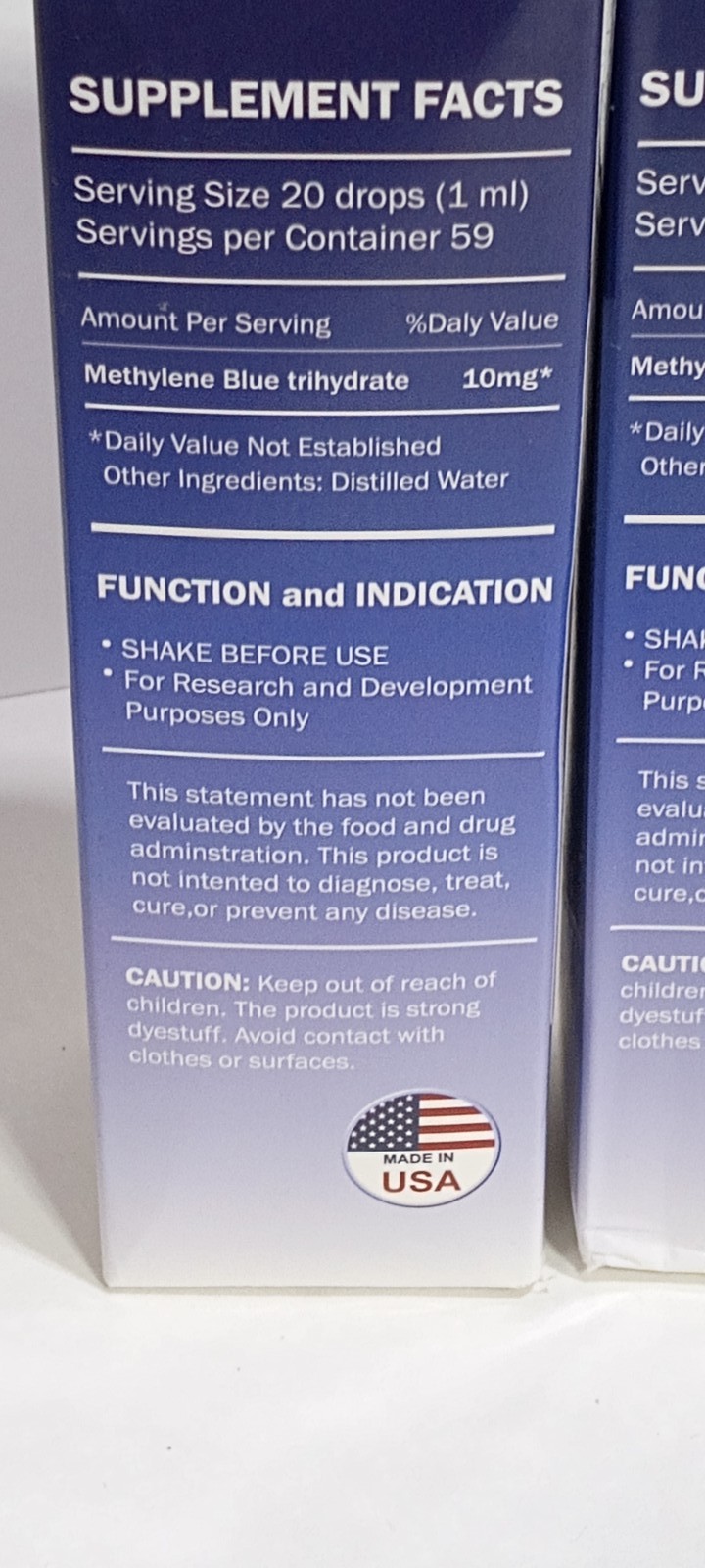 Methylene Blue 1% USP Grade Liquid Supplement 2 fl oz Lab & Aquarium Use Only