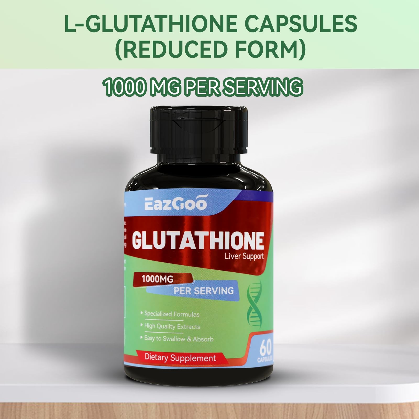 Glutathione Supplement 1000mg Antioxidant 60 Count (Pack of 1), Green