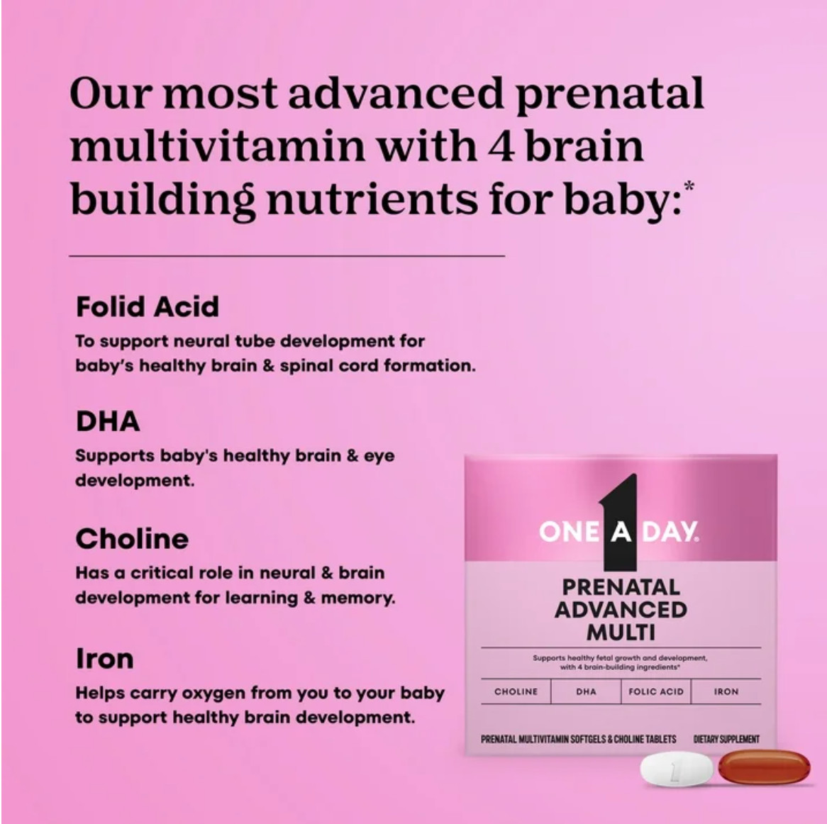 One A Day Prenatal Advanced Multivitamin DHA Folic Acid Iron 60+60 Tabs