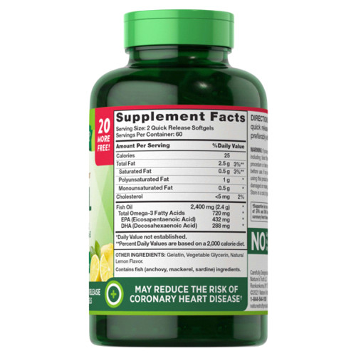 Natures Truth Fish Oil 2,400 mg Natural Lemon Flavor Omega-3 120 Soft gels