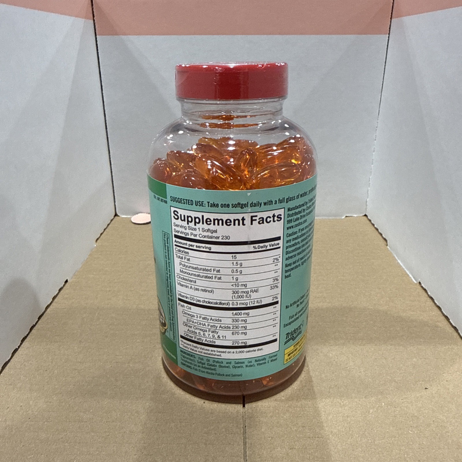 Kirkland Signature Wild Alaskan Fish Oil 1400 mg 230 Softgels EXP. 09/2027.