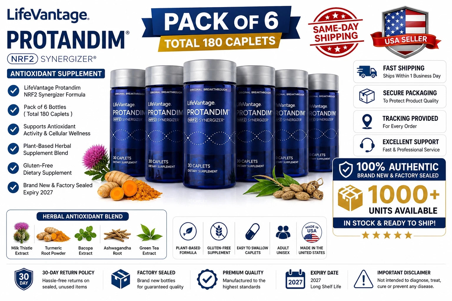 LifeVantage Protandim NRF2 Synergizer 180 Caplets –Pack of 6(180 Caplets) Sealed