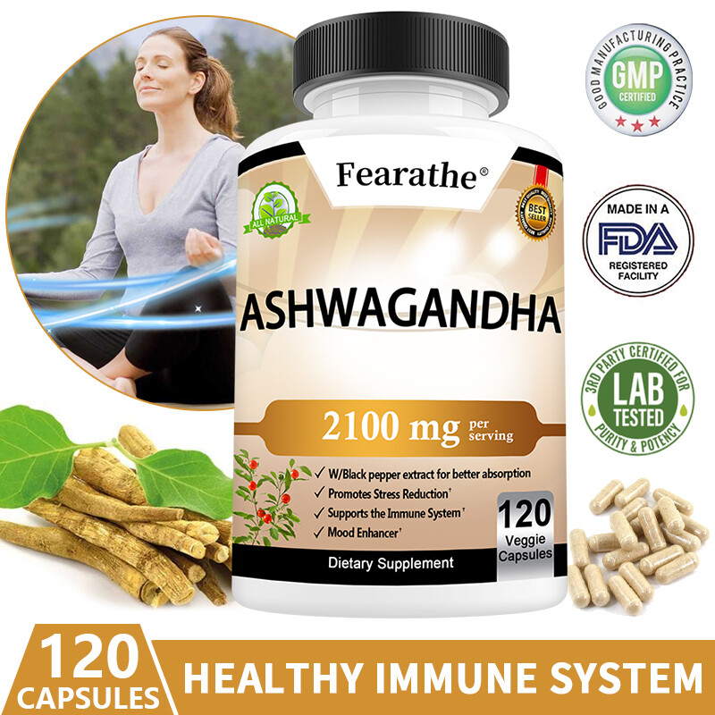 Organic Ashwagandha 2,100 mg w/ Black Pepper – Stress Relief, Mood Enhancer