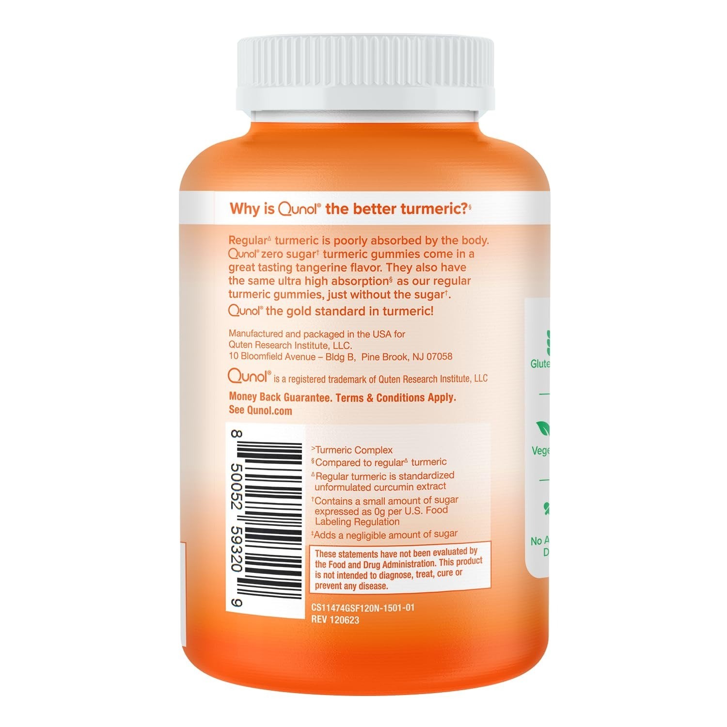 Qunol Zero Sugar Turmeric Gummies 500mg – Joint Support – 120 Count