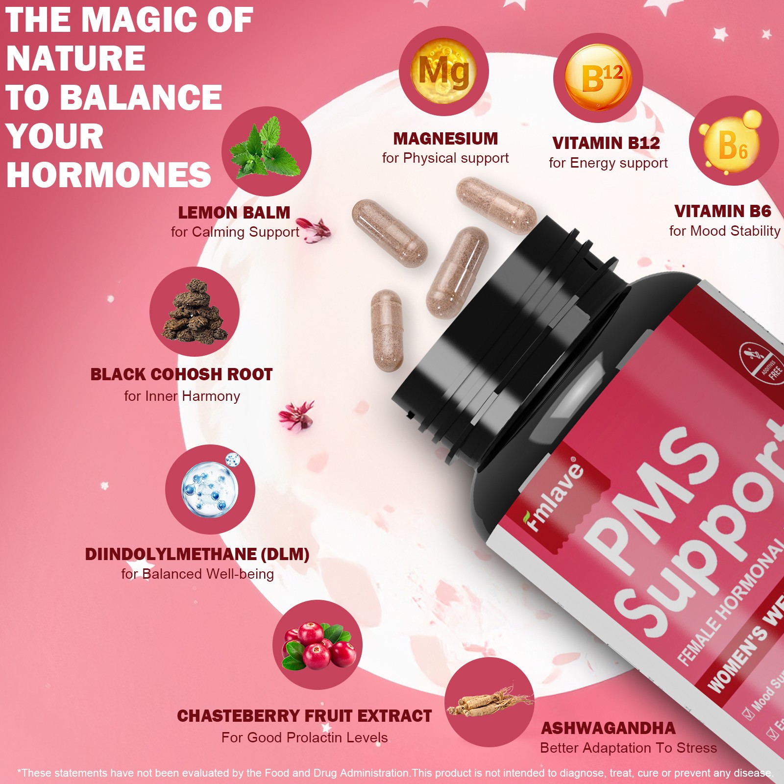 PMS Support Supplement for Women with PMS Relief Hormone Balance Period 60 caps
