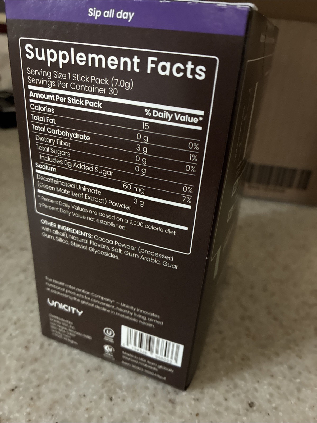 Unicity Unimate Yerba Mate Drink Mix Mint Chocolate Brownie Decaf 30 ct 7.41oz