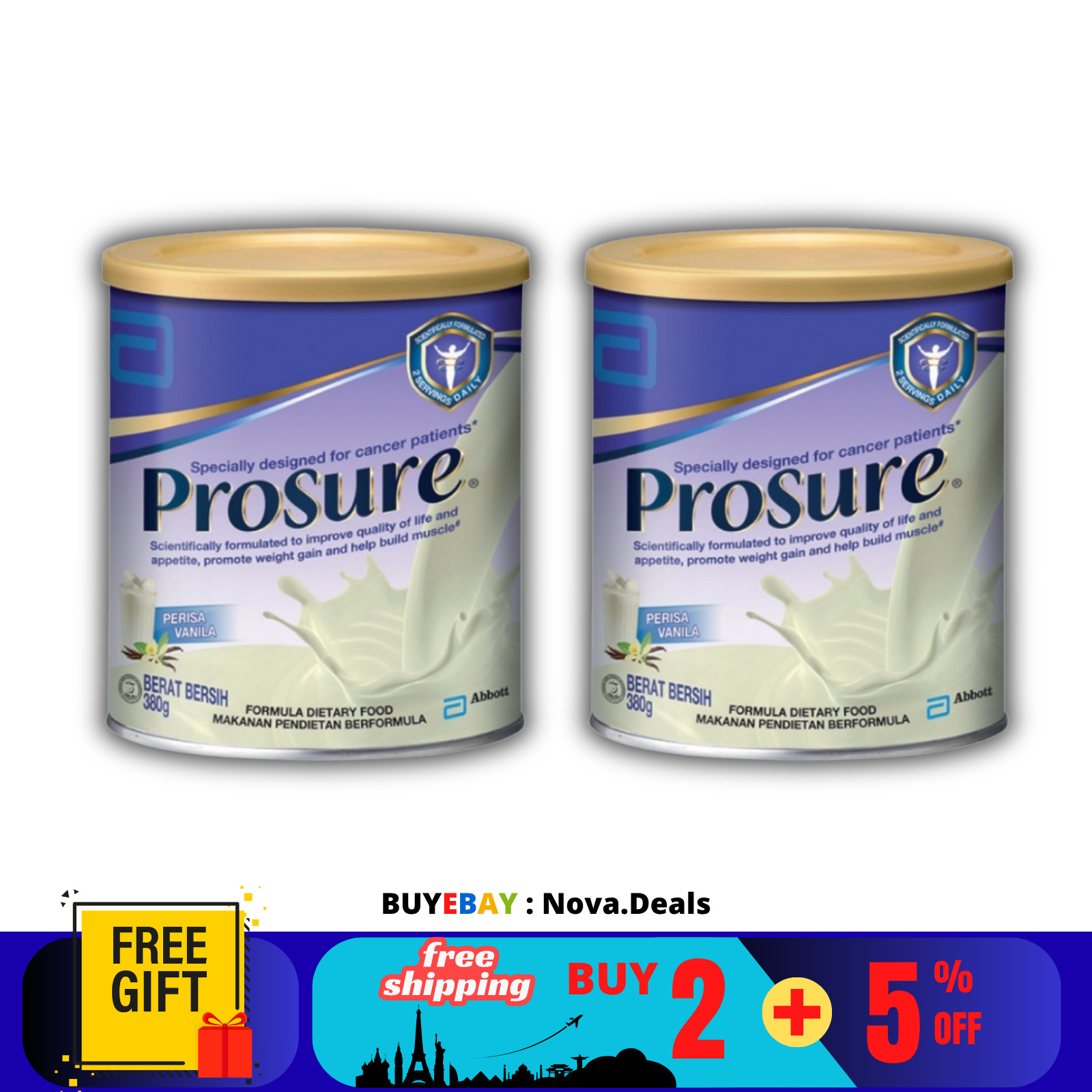 2 X Abbott Pro Sure Vanilla Milk High Protein, Prebiotic & EPA 380g