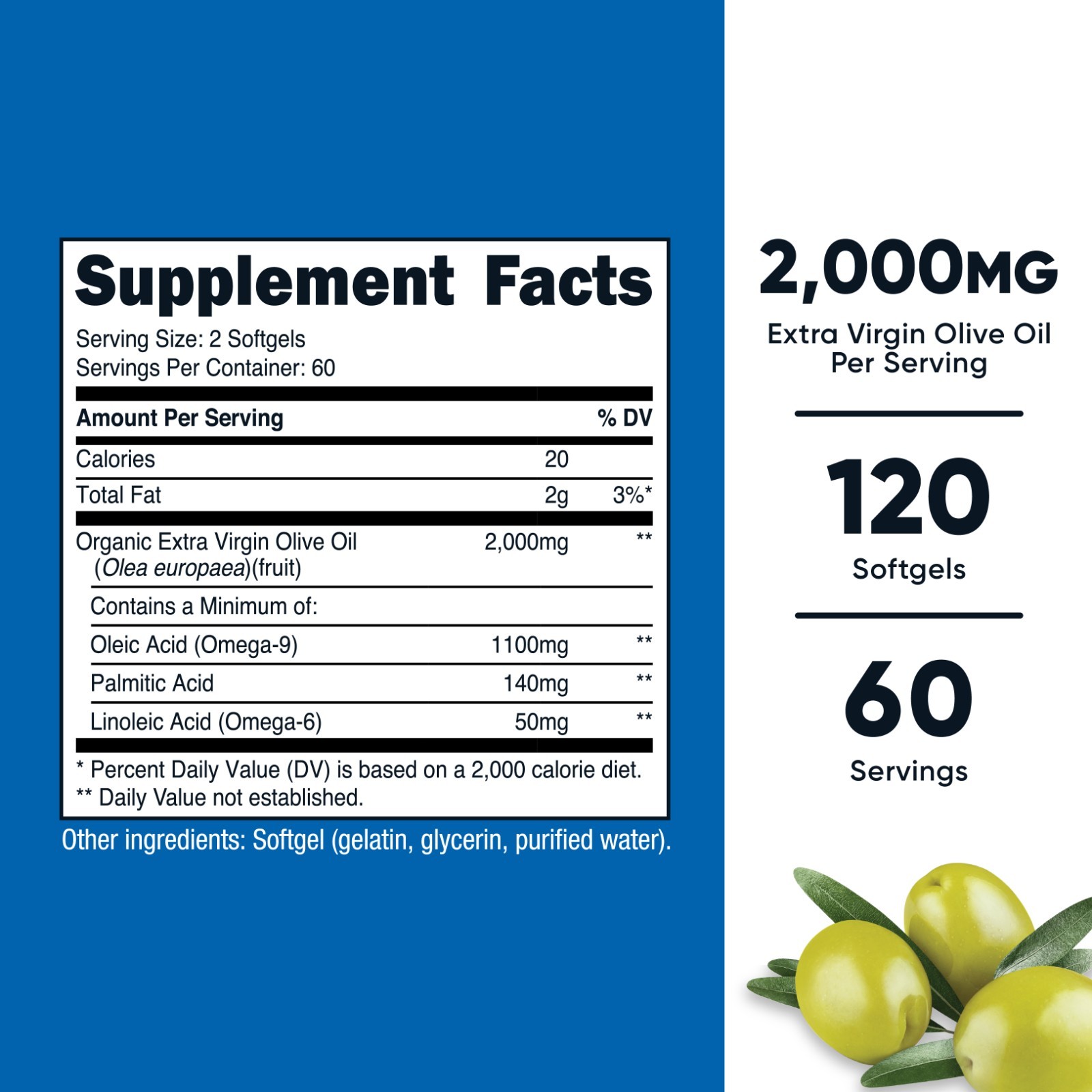 Nutricost Extra Virgin Olive Oil Supplement (2,000mg) 120 Softgels – Gluten-Free