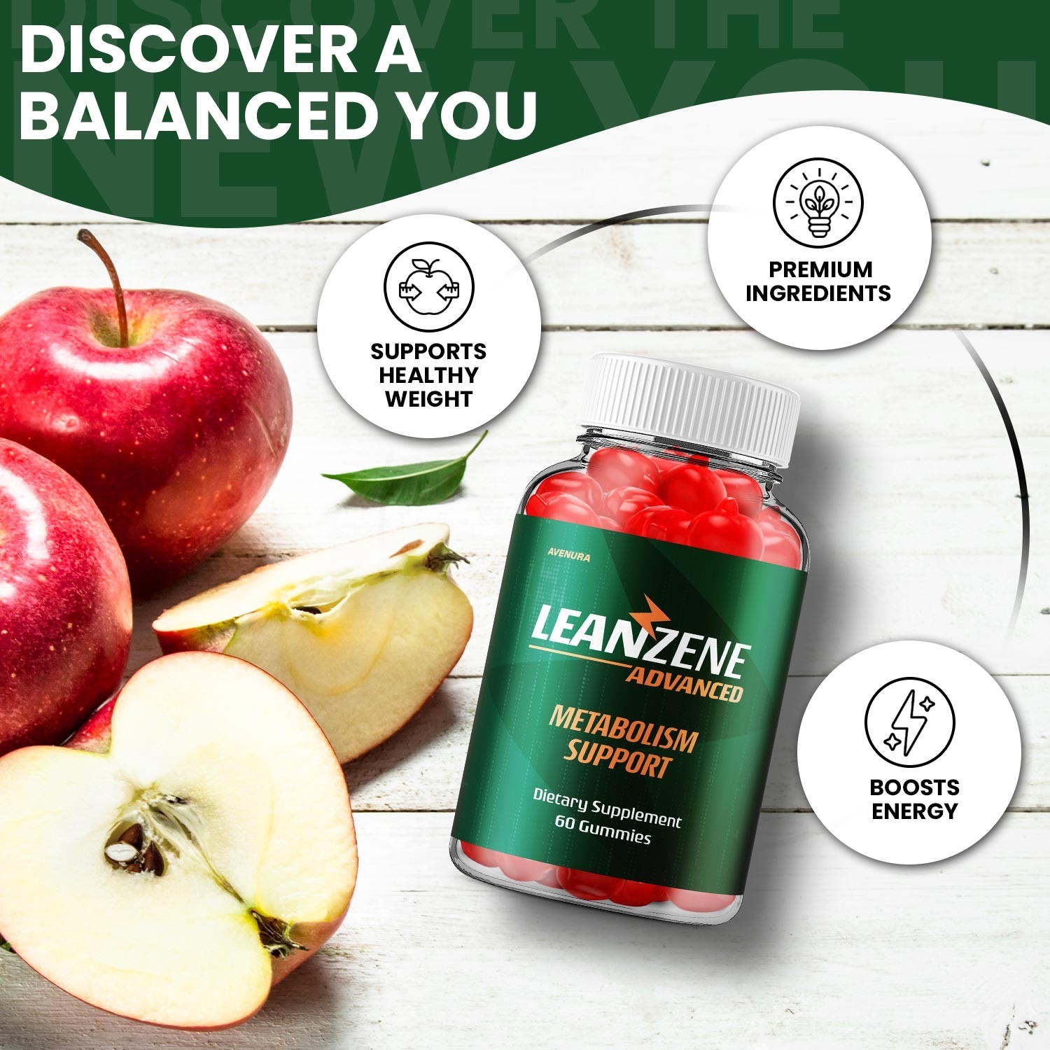 (2 Pack) Leanzene ACV Gummy – Natural Ingredients for Overall Wellness Support