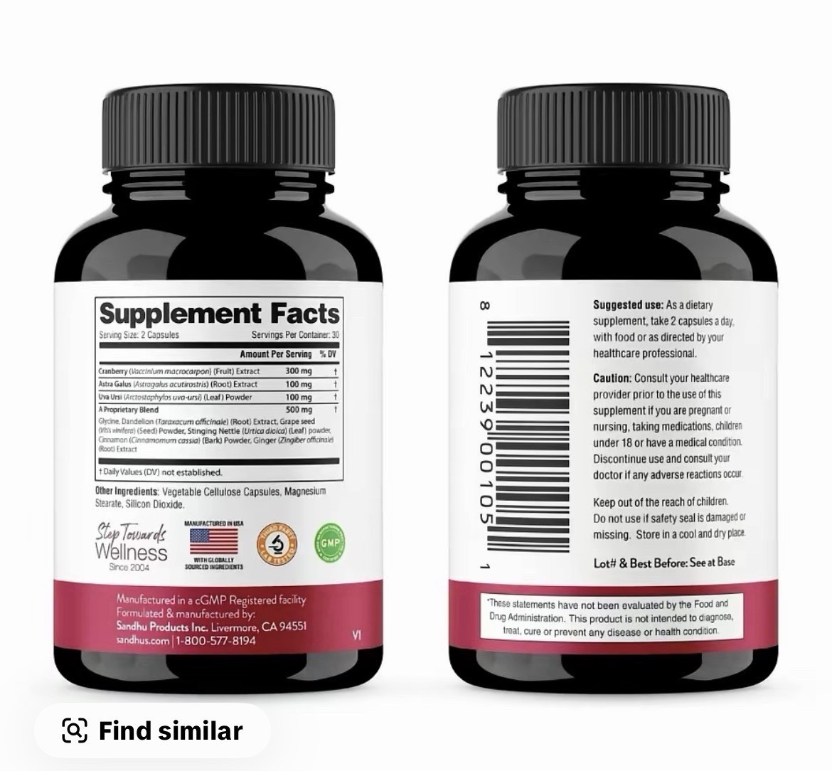 Sandhus Nutrition Kidney Support Glycine Cranberry 60 Capsules Vegetarian