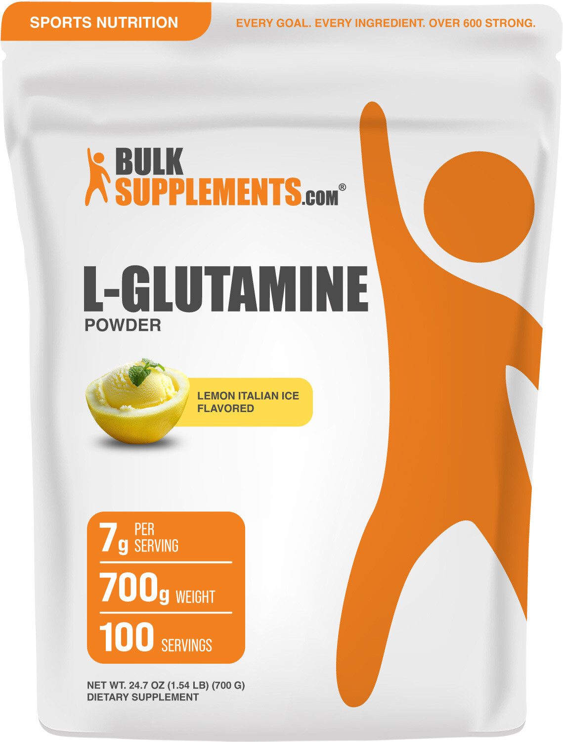 BulkSupplements L-Glutamine Powder – Lemon Italian Ice – 7g per Serving