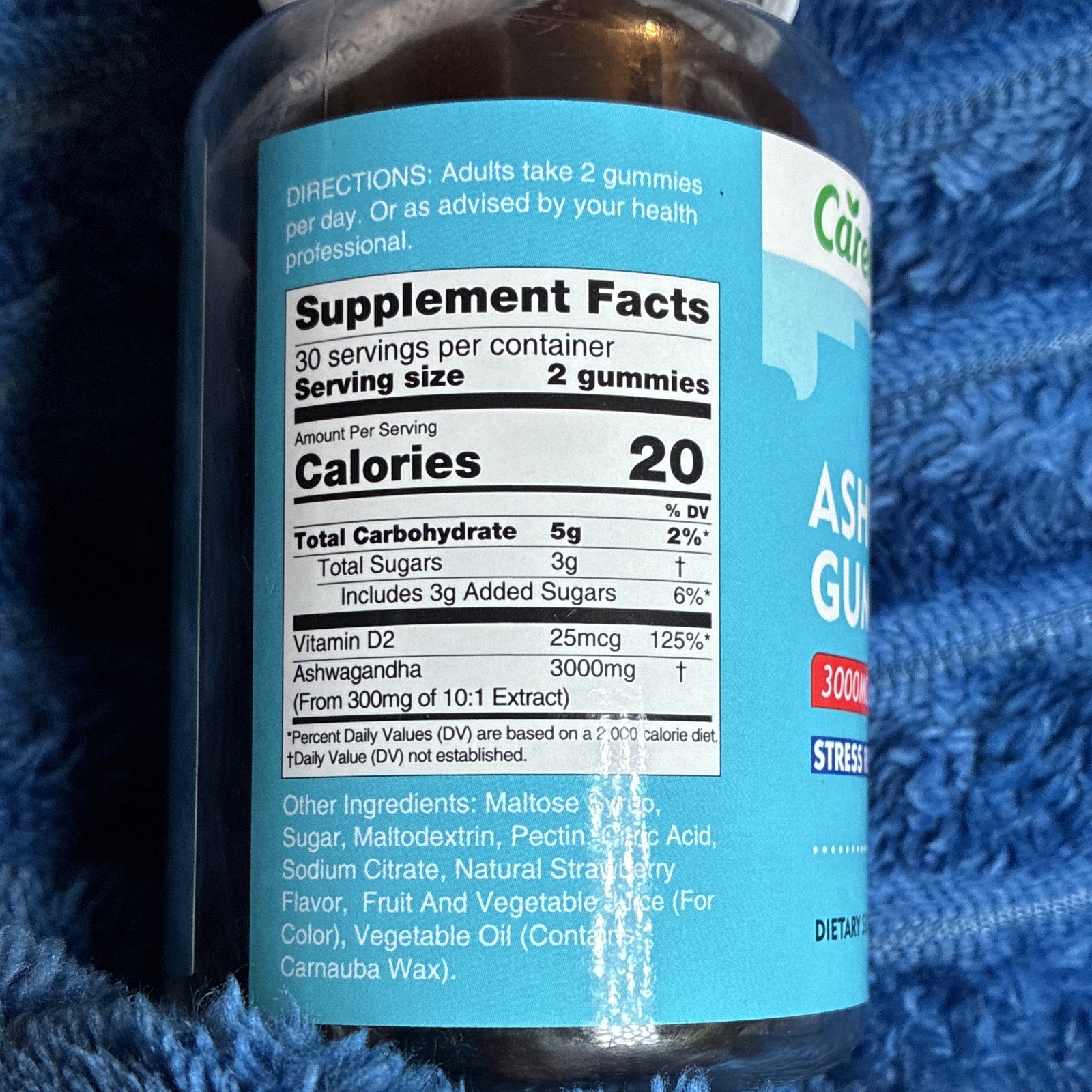 Careleaf Ashwagandha Gummies 3000mg Vitamin D2 Strawberry 60 Gummies Exp 03/2026