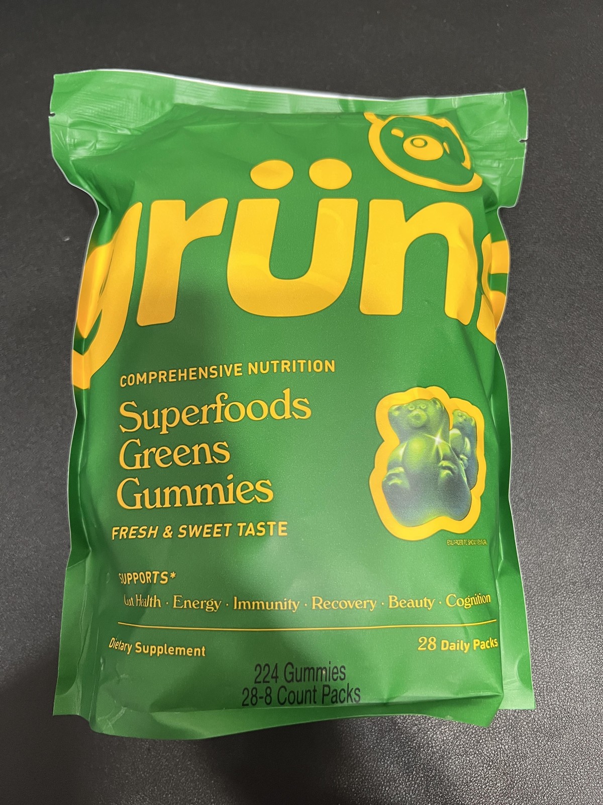 Grüns Superfoods Greens Gummies 224 Count 28 Packs Gluten Free Supplement NEW