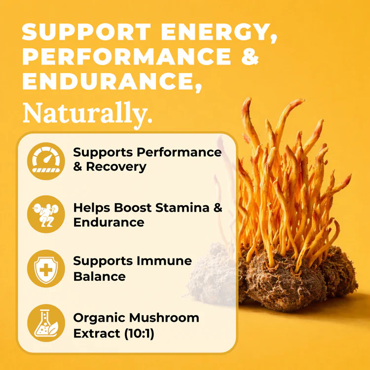 FreshCap Cordyceps Mushroom Extract Powder Organic, Energy Immune Support, 60 CT