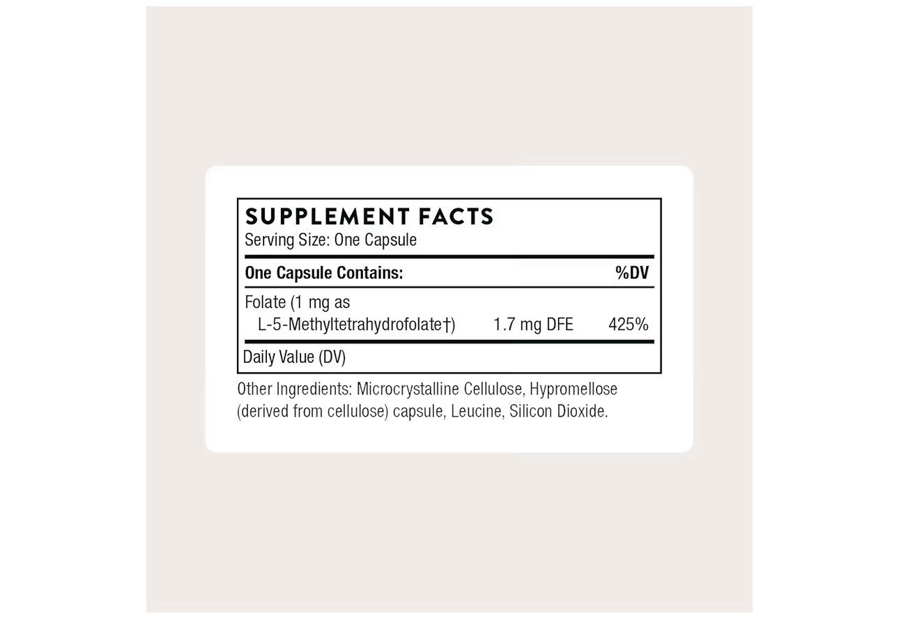 Thorne 5-MTHF 1mg Methylfolate 60 Capsules Dairy-Free Gluten-Free Soy Free