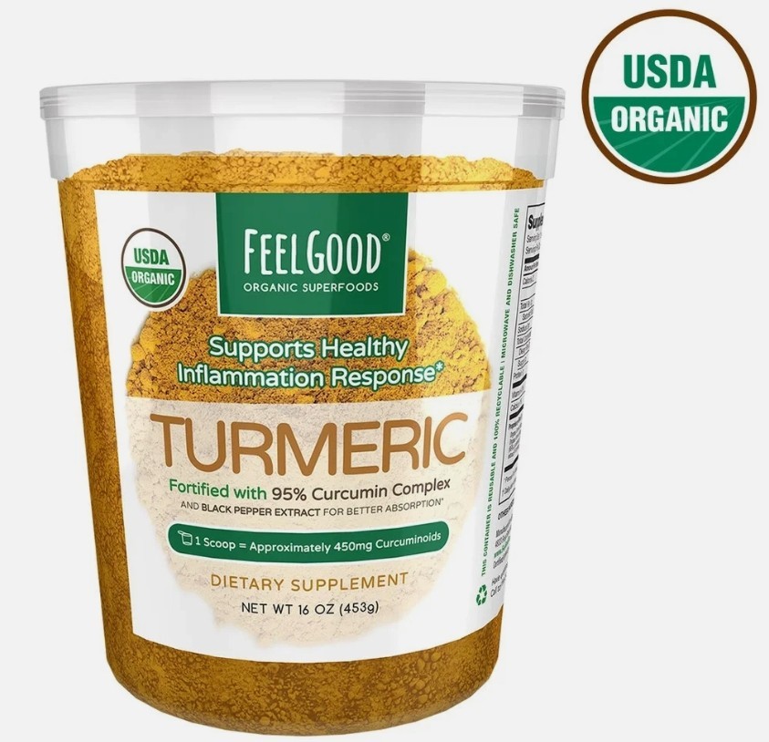 Feel Good Organic Turmeric Powder 16 oz – 95% Curcumin, Black Pepper Extract