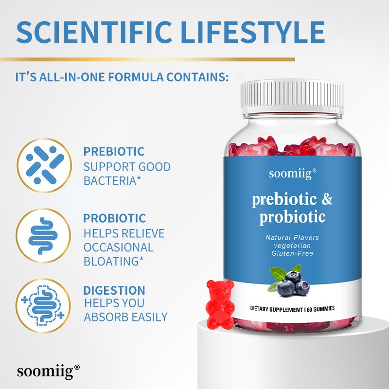 Prebiotic & Probiotic Gummies-Supports Digestive Balance, Bloating Relief 60pcs