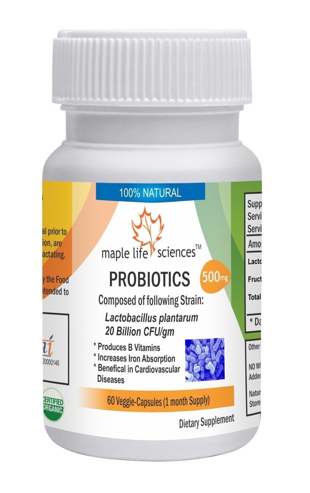 Probiotic Lactobacillus Plantarum 20 Billion CFU/gm Capsules – 500mg – AU Stock