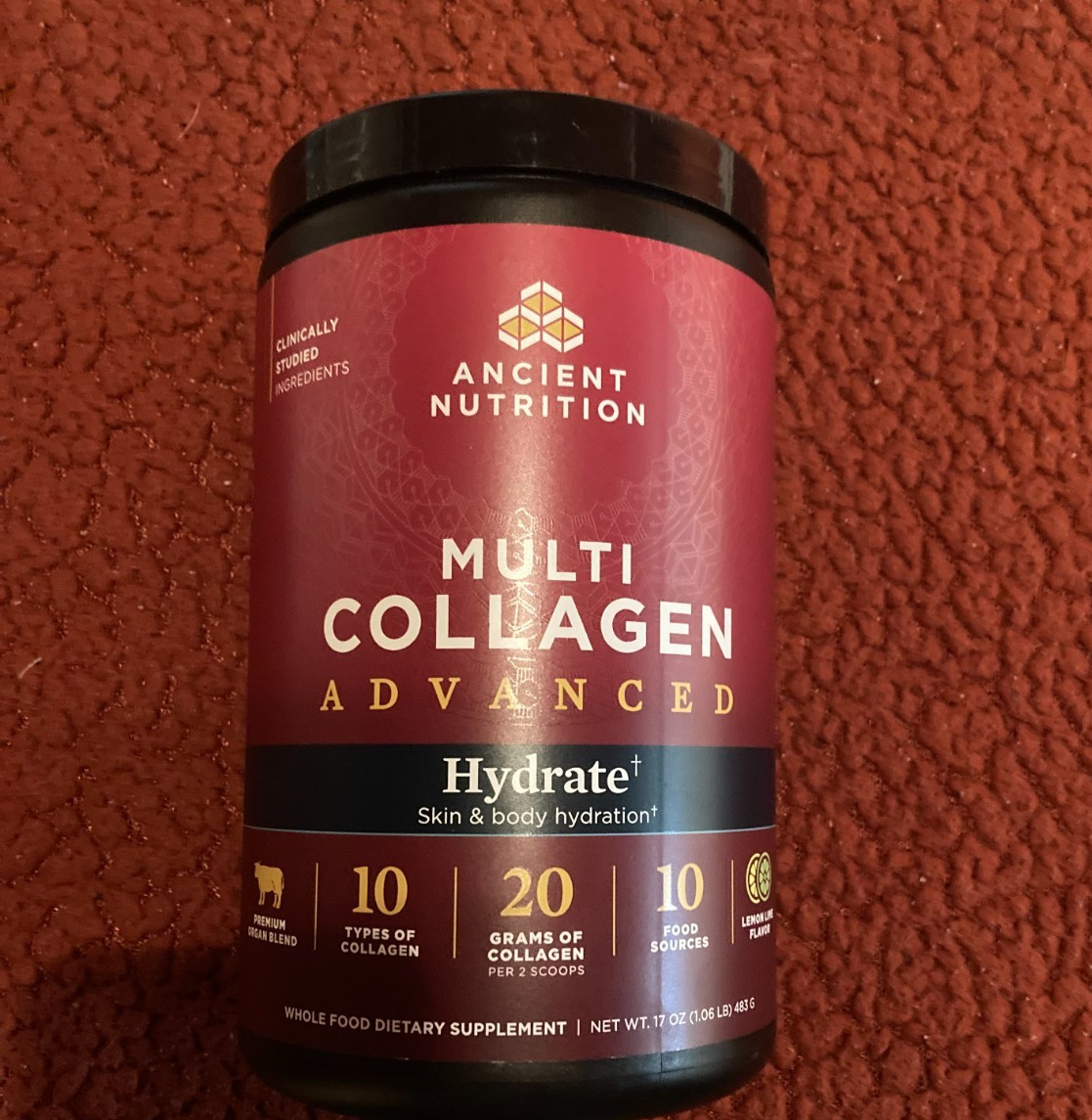 NEW Ancient Nutrition Multi Collagen Advanced Hydrate 17 oz Lemon Lime BB 08/26