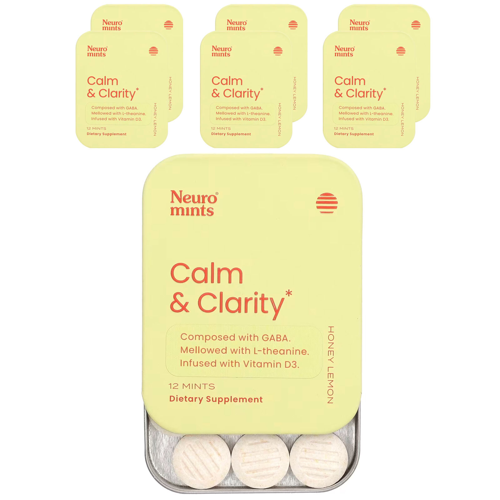 NeuroMints, Calm & Clarity, Honey Lemon, 6 Pack, 12 Pieces Each