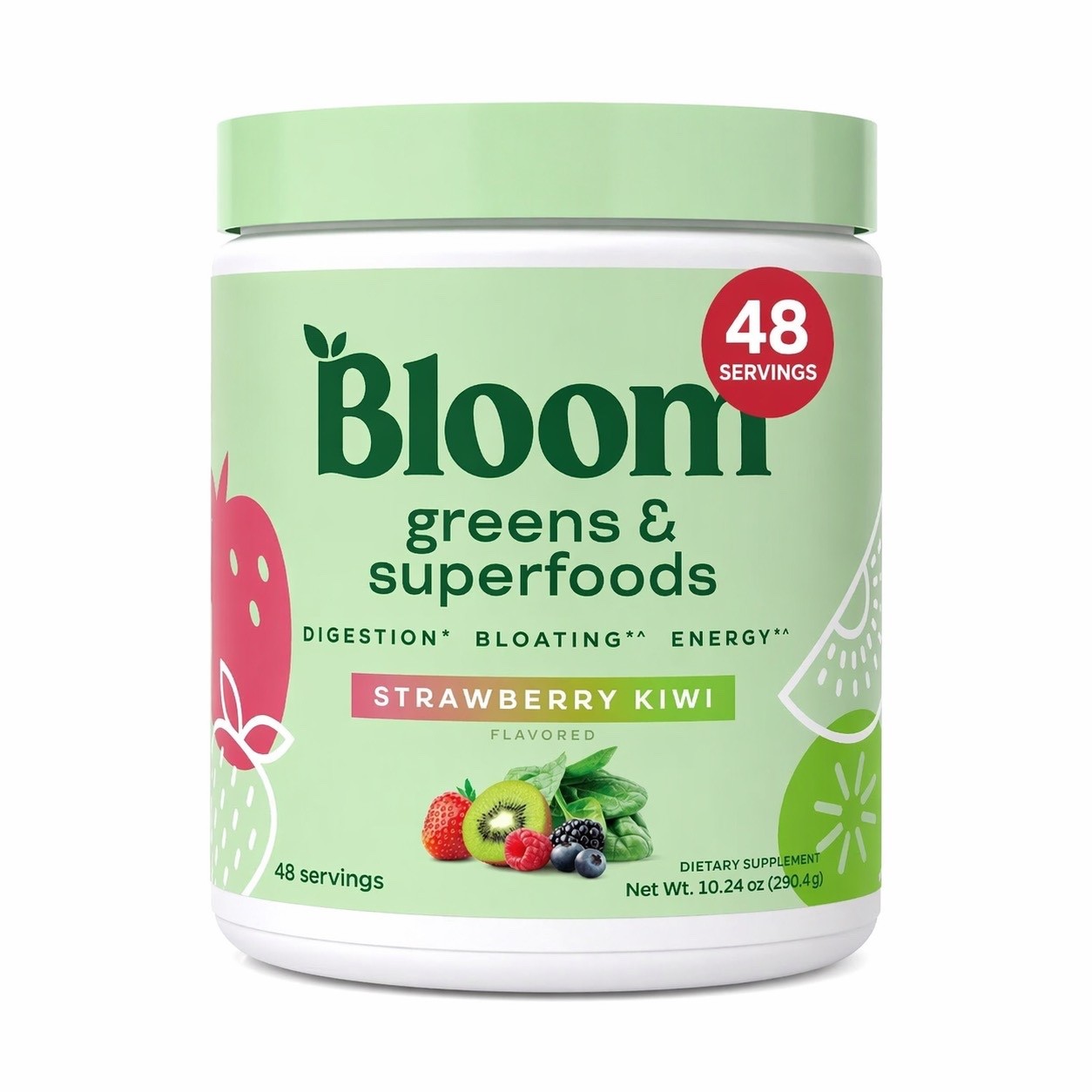 Bloom Nutrition Greens & Superfoods Powder Strawberry Kiwi 0.5 lbs Certified