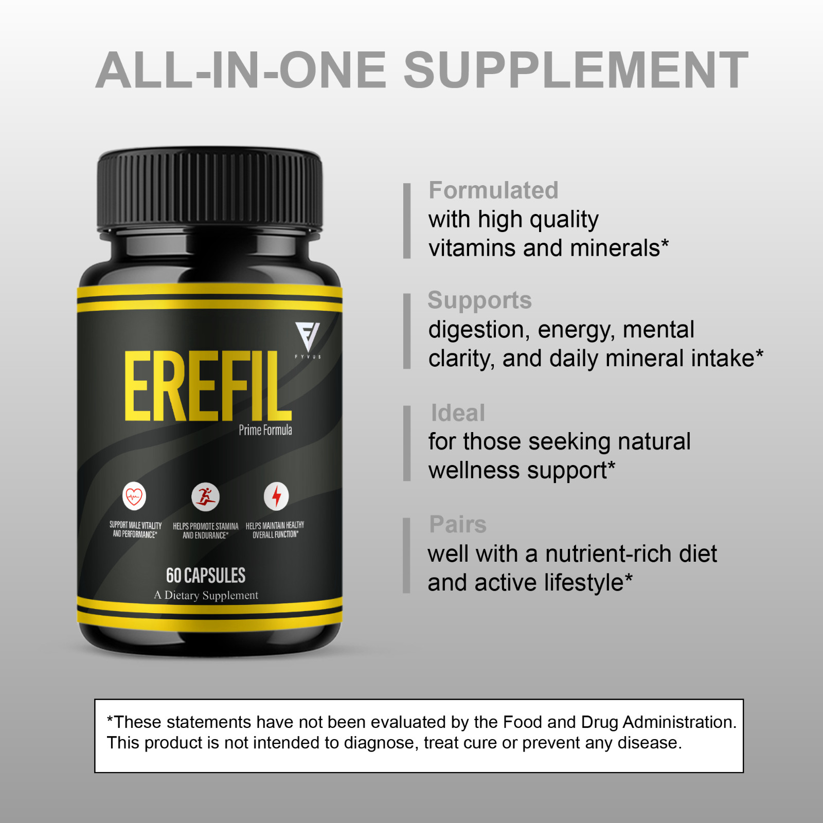 (3 Pack) Erefil Premium Performance Capsules, Erefill Supplement (180 Capsules)