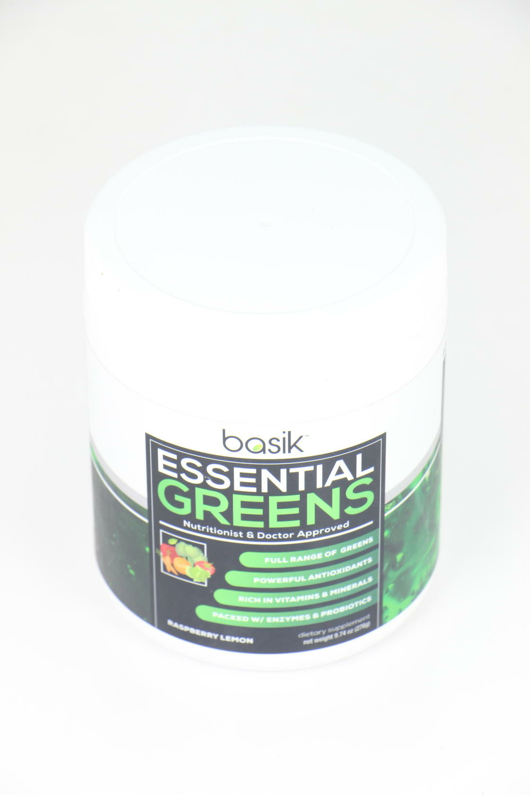 Basik Essential Greens Powder – 30 Day Supply 9.74 oz Raspberry Lemon U50A